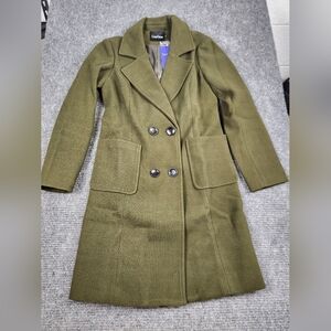 Chouyatou Women's S Trench Coat Green Wool Blend Pea Coat Old Money Quite Luxury